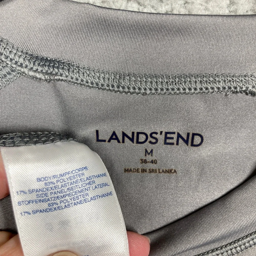 Lands' End Rash Guard Top Mens Medium Gray Long Sleeve Athletic Swim Shirt